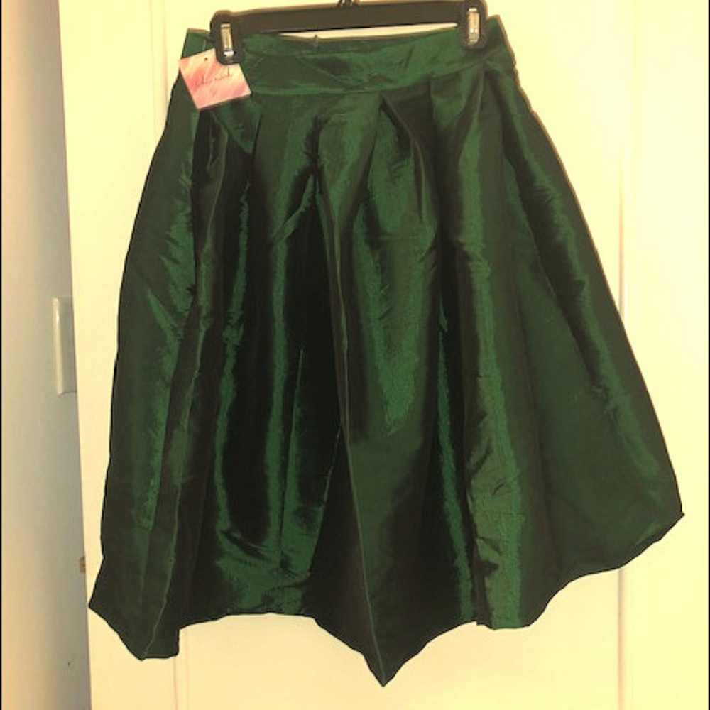 Emerald green satin bell skirt